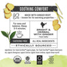 Infographic about Ginger Lemon: steep 3-4 minutes, origin: India, caffeine free, all real ingredients, ethically sourced